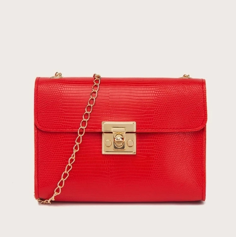 Faux Lizard Leather Chain Crossbody Bag